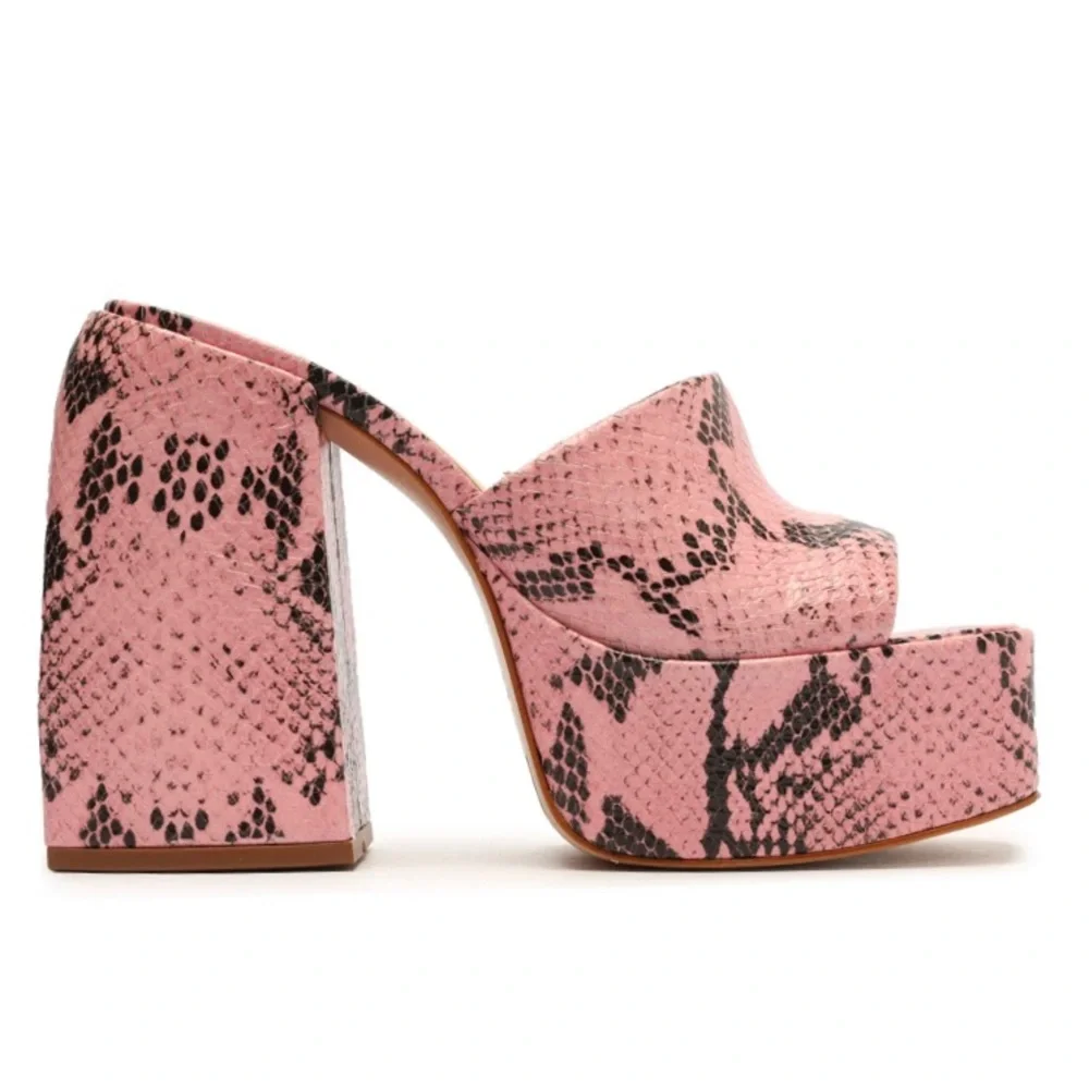 SCHUTZ Pink Snakeskin Platform Block Heel Sandals
